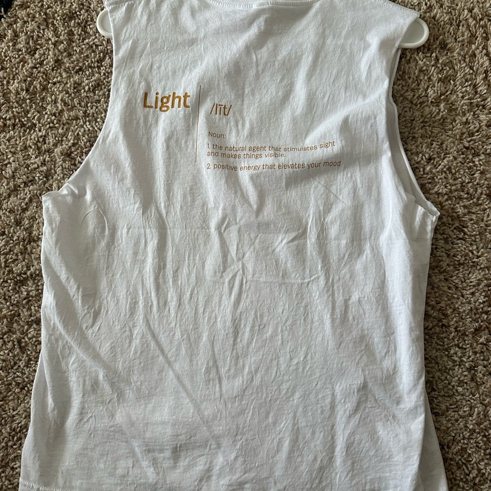 ZYIA “light” White Tank Top with Gold Graphic - Picture 2 of 2
